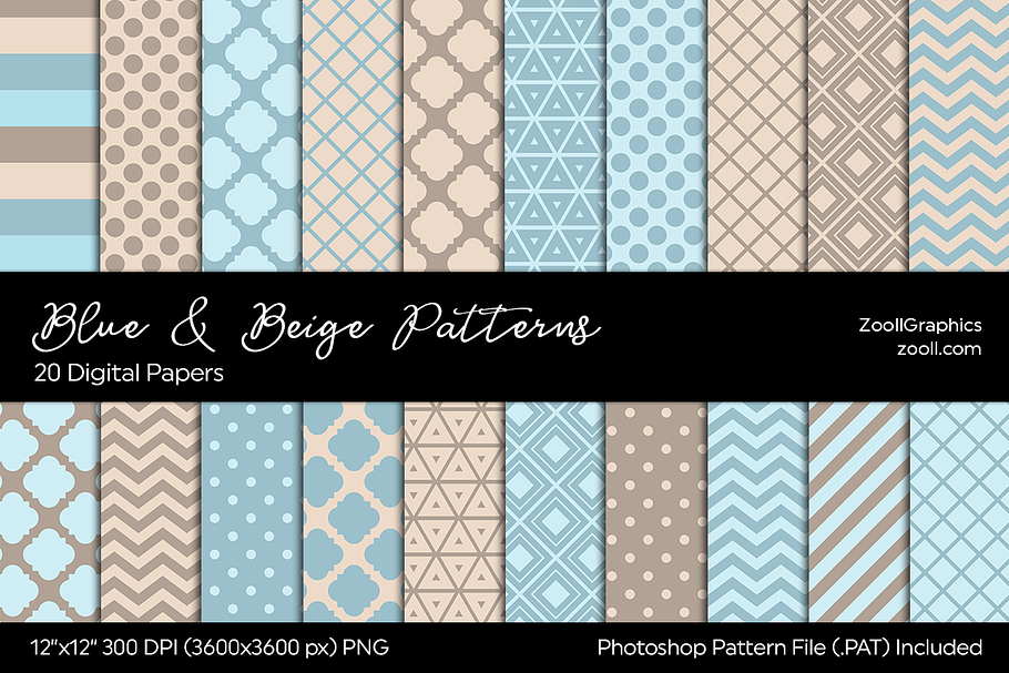 Blue And Beige Digital Papers in Patterns - product preview 8