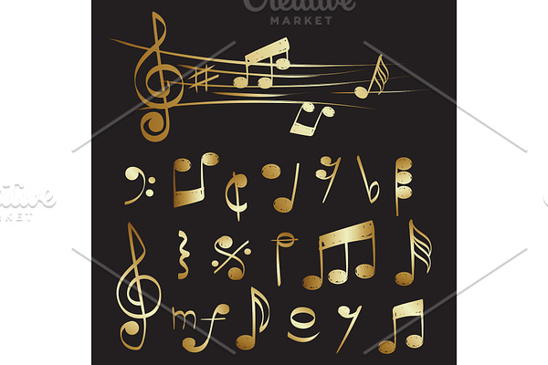 Gold musical note of set vector