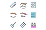 Eyelash extension color icons set
