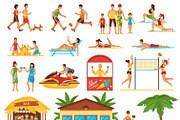Beach activity decorative icons set