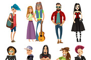 Subcultures people cartoon set