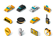 Taxi isometric icons set