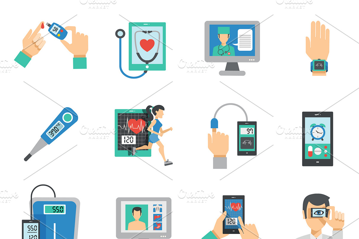 Digital health icons flat set in Icons - product preview 8