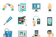 Digital health icons flat set