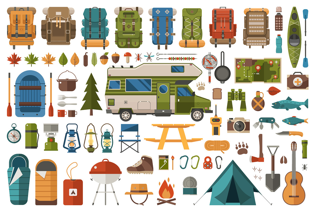 Camping and Hiking Design Elements in Illustrations - product preview 8