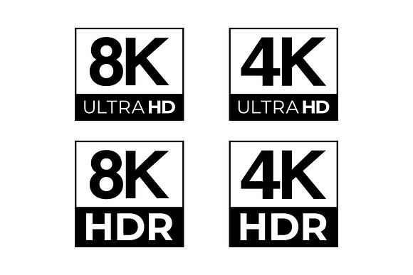 4K & 8K Ultra HD and HDR Logo Set in Objects - product preview 3