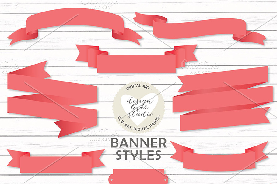 Vector coral red banners/bibbons
