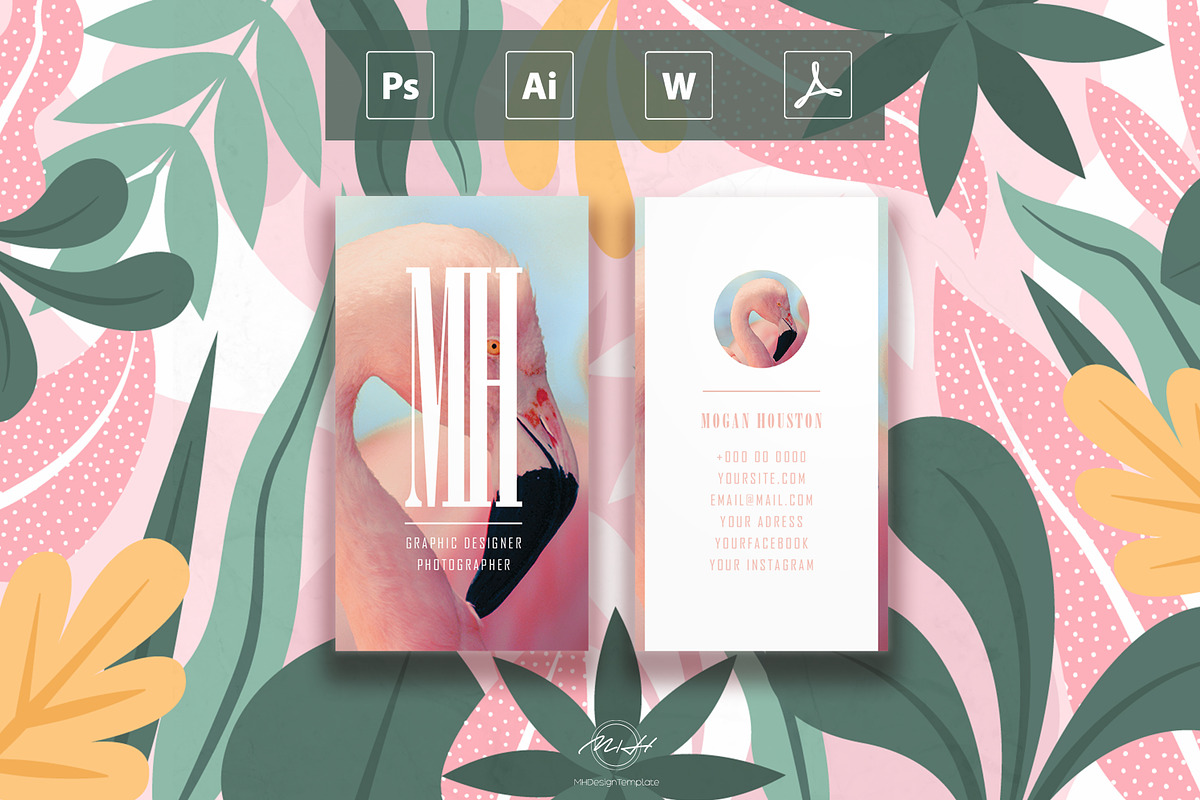 Flamingo Bussiness Card Template in Business Card Templates - product preview 8