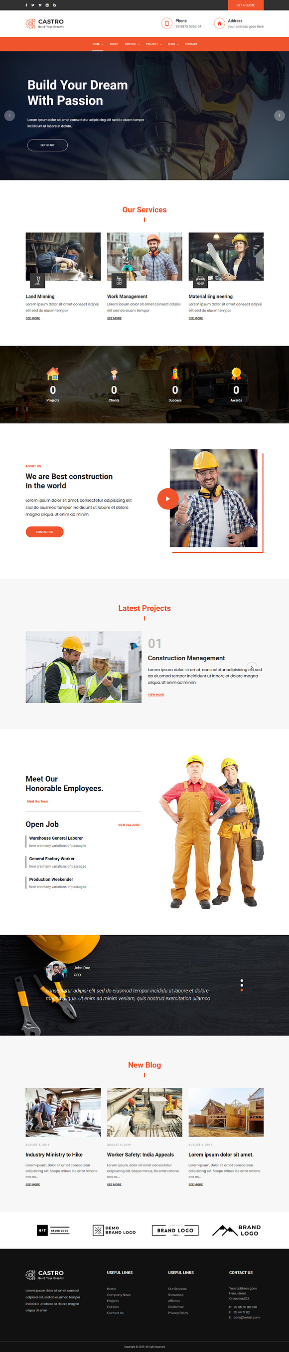 Castro – React Construction Template in Bootstrap Themes - product preview 1