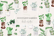 Succulent garden watercolor clipart