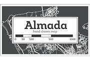Almada Portugal City Map in Retro