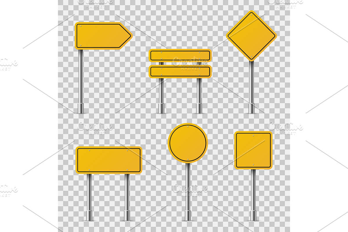 Yellow road signs. Blank traffic in Objects - product preview 8