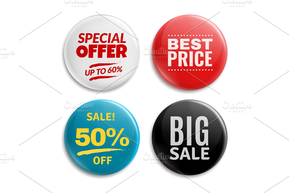 Sales pin badges. Circled badging in Objects - product preview 8