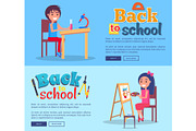 Back to School Posters Set with Girl