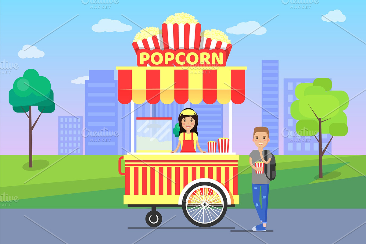 Popcorn Stall and Cityscape Vector in Objects - product preview 8