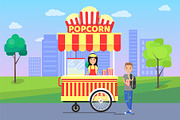 Popcorn Stall and Cityscape Vector