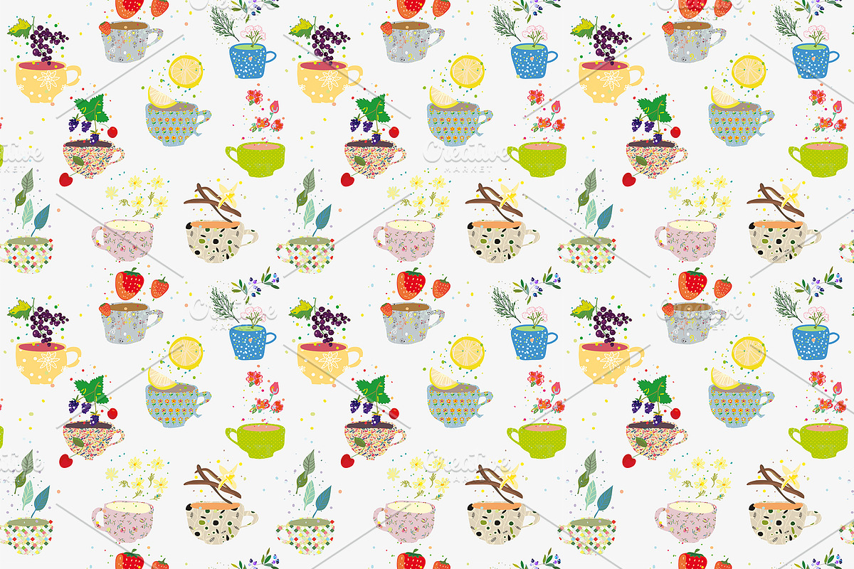 Tea time seamless pattern with plant in Patterns - product preview 8