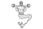 Magical genie with barbell sketch