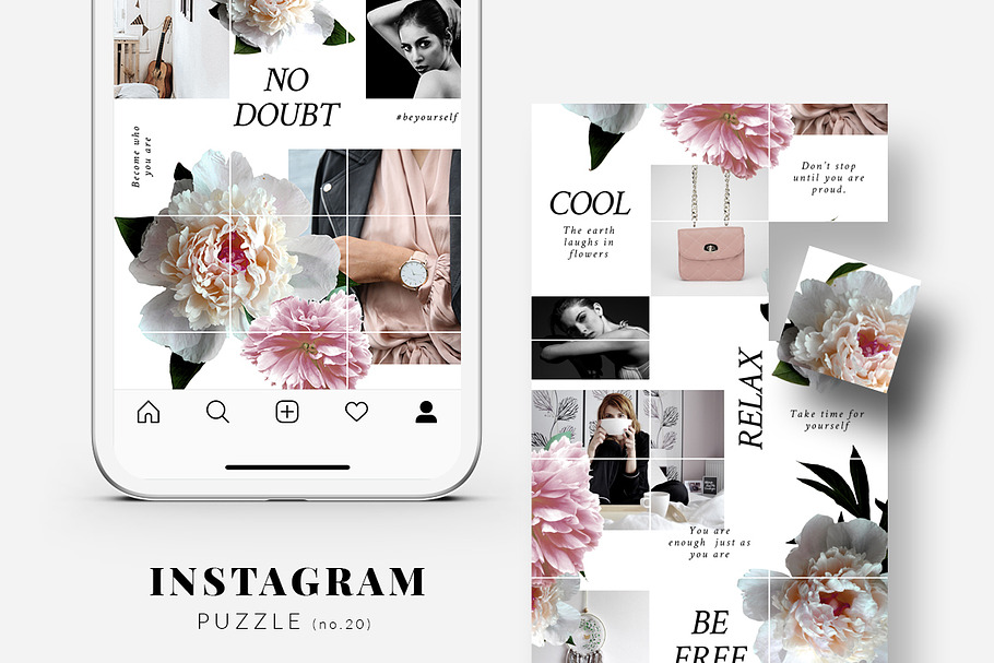 Instagram PUZZLE template - Peonies in Instagram Templates - product preview 8