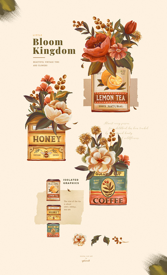 Vintage Tins & Flowers Graphic Set in Illustrations - product preview 1