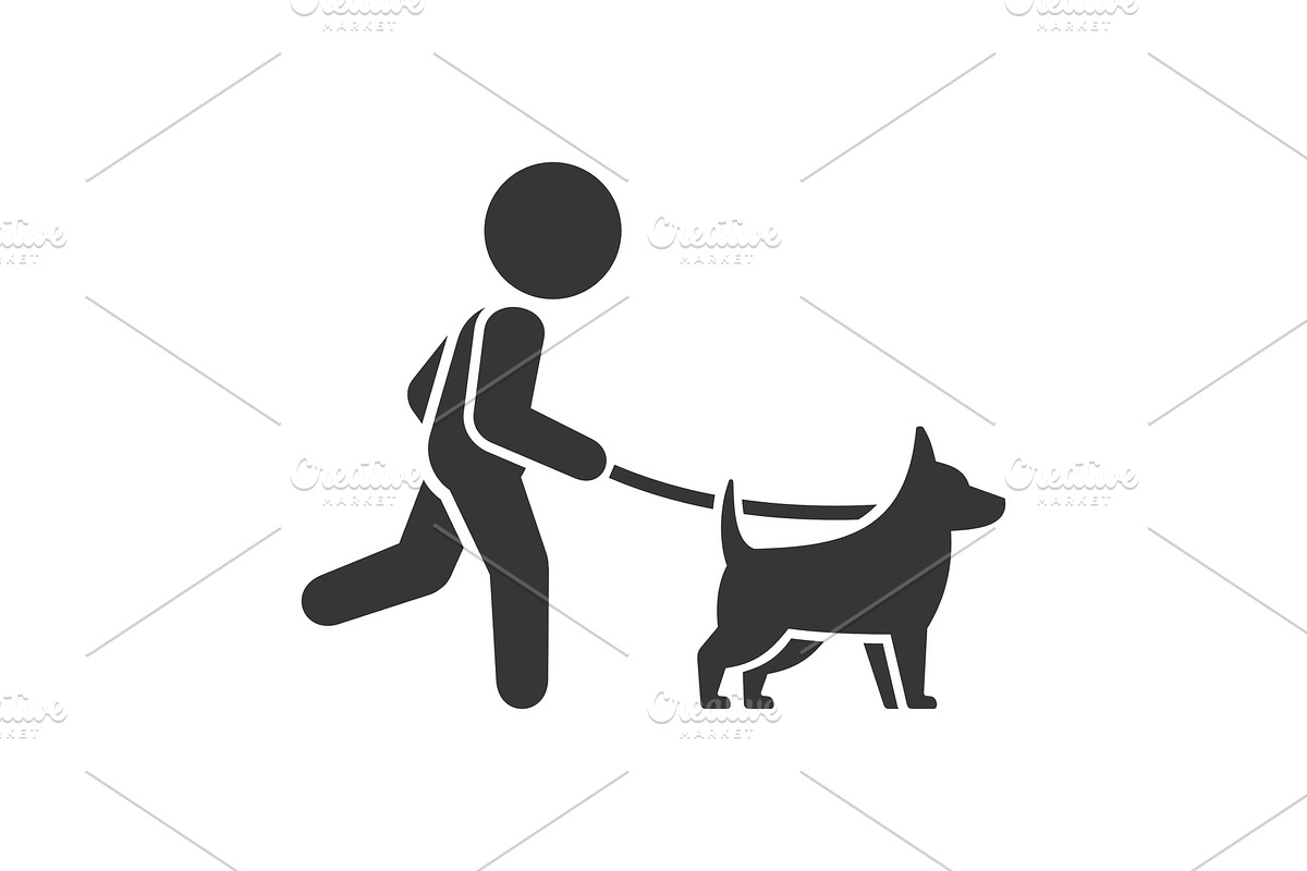 Man Walking Dog Icon on White in Illustrations - product preview 8