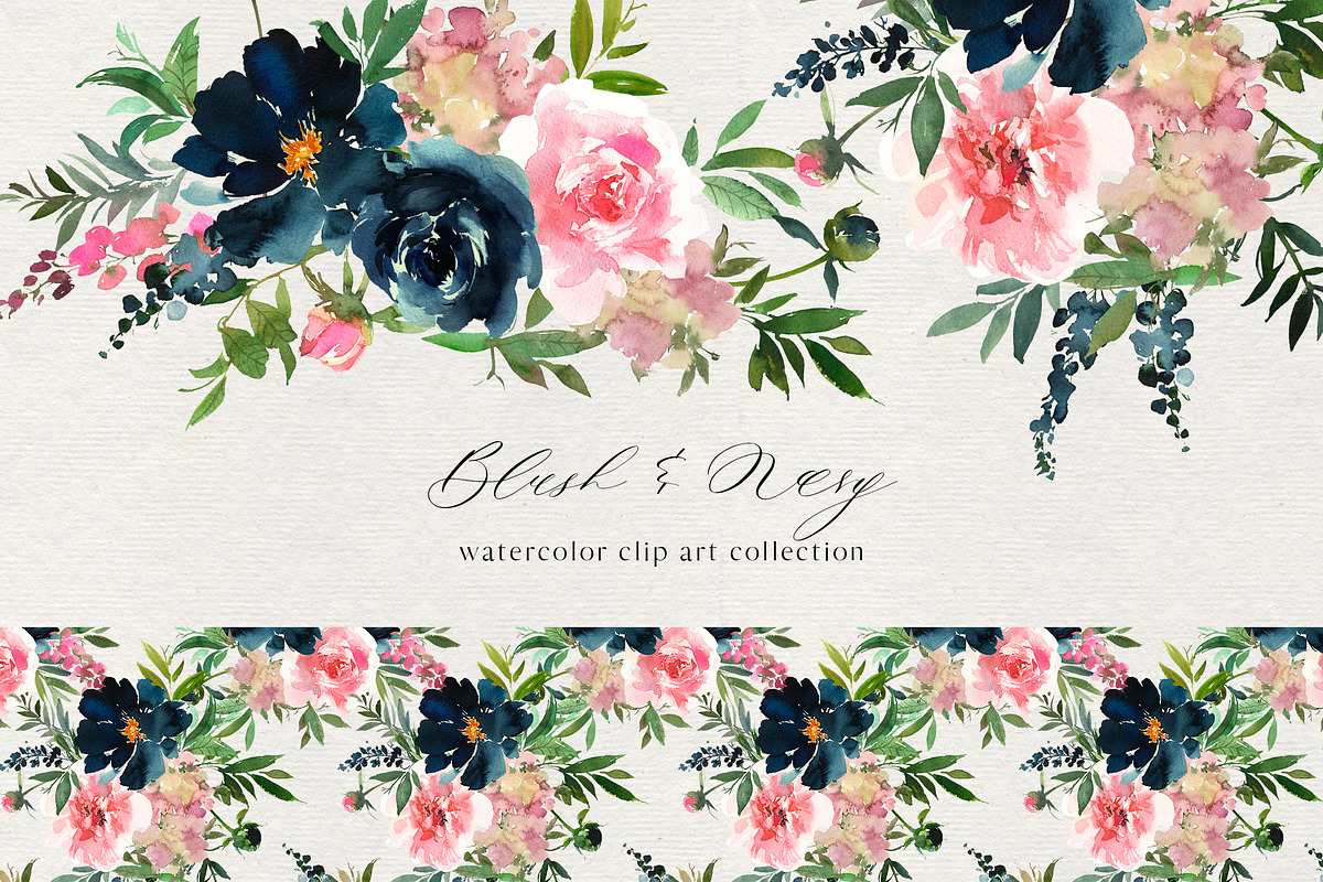 Blush & Navy Watercolor Clipart in Illustrations - product preview 8