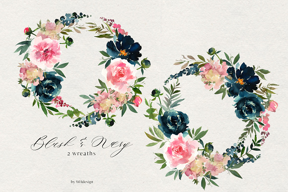 Blush & Navy Watercolor Clipart in Illustrations - product preview 2