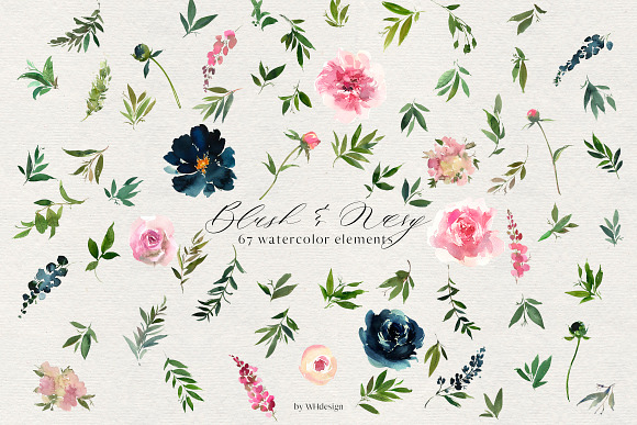 Blush & Navy Watercolor Clipart in Illustrations - product preview 3
