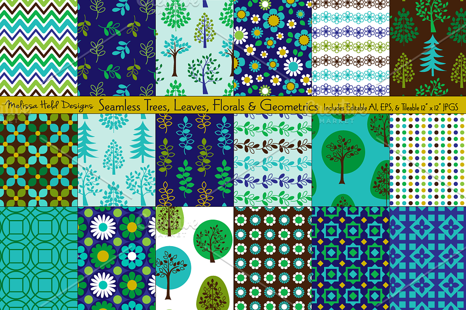 Seamless Trees, Leaves & Florals