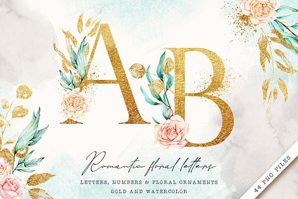Gold monogram letters with roses
