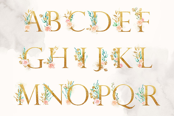 Gold monogram letters with roses in Objects - product preview 2