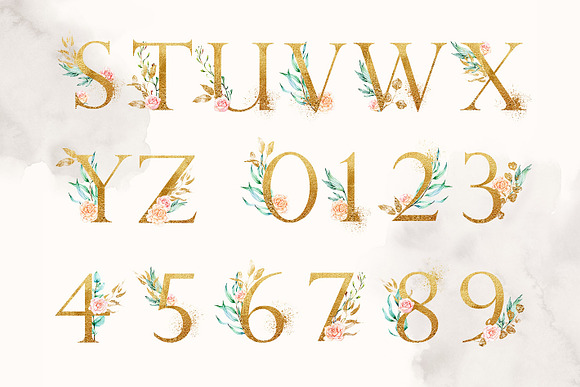 Gold monogram letters with roses in Objects - product preview 3