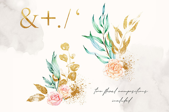 Gold monogram letters with roses in Objects - product preview 4