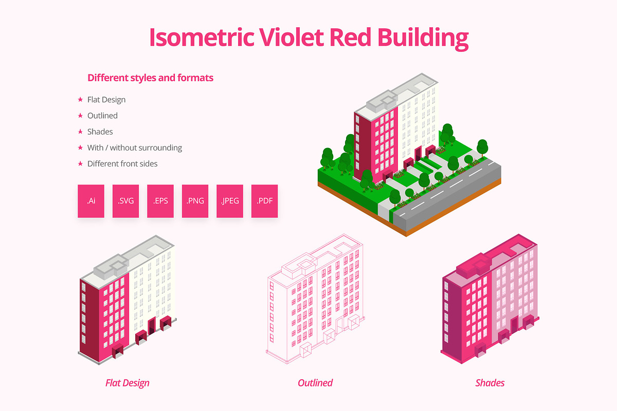 Isometric Violet Red Building in Illustrations - product preview 8