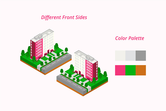 Isometric Violet Red Building in Illustrations - product preview 2