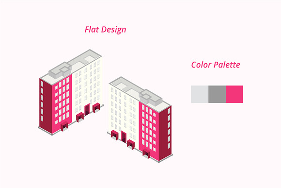 Isometric Violet Red Building in Illustrations - product preview 3