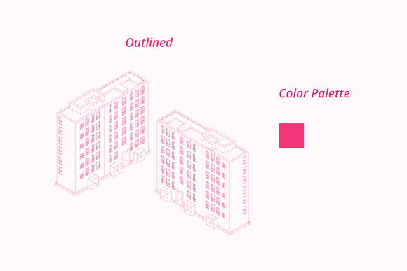 Isometric Violet Red Building in Illustrations - product preview 4