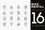 Bike Rental | 16 Thin Line Icons Set