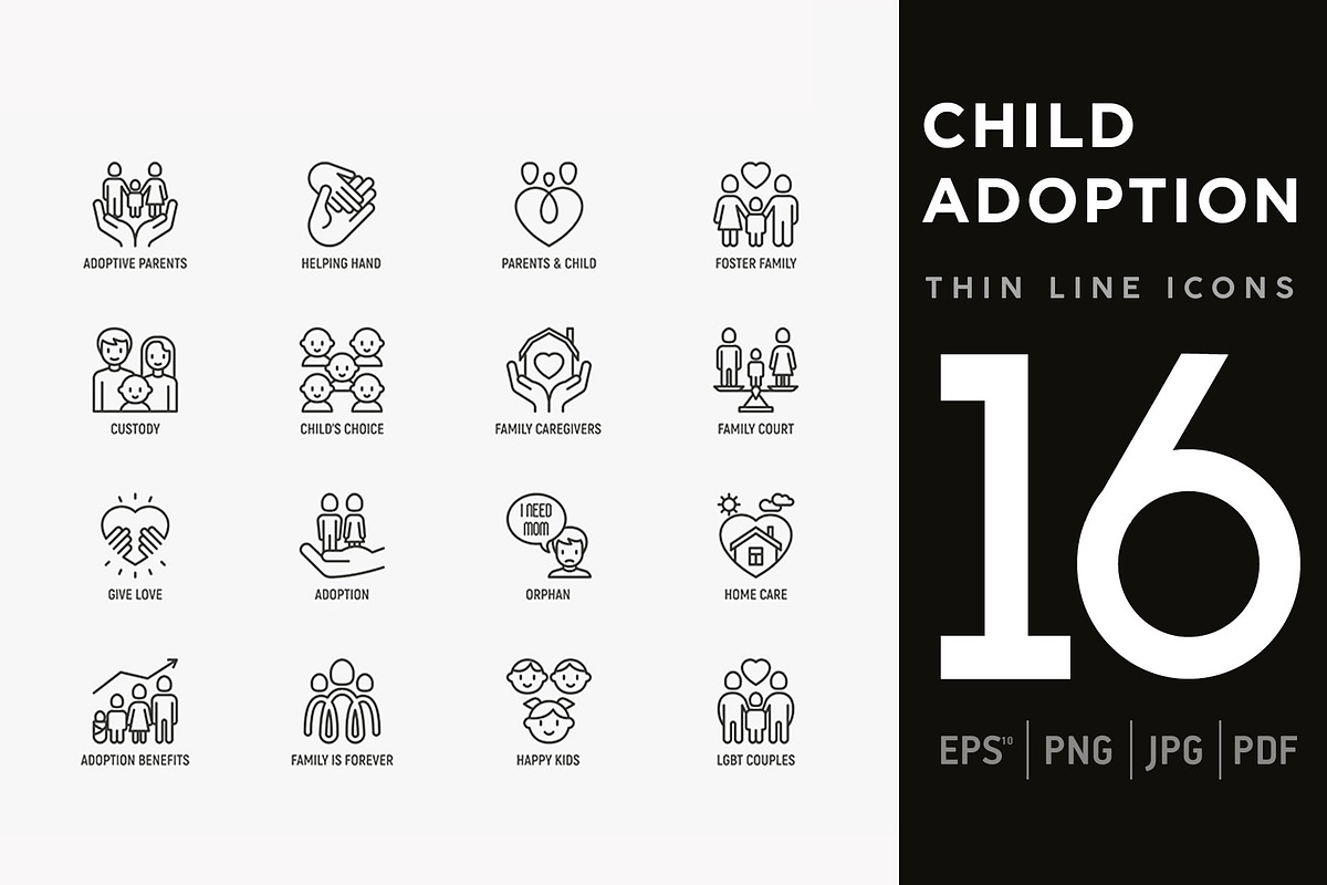 Child Adoption | 16 Thin Line Icons in House Icons - product preview 8