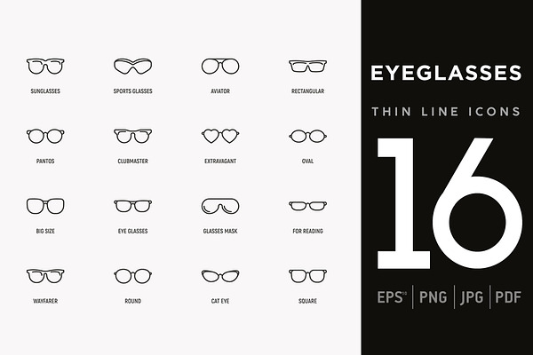 Eyeglasses | 16 Thin Line Icons Set