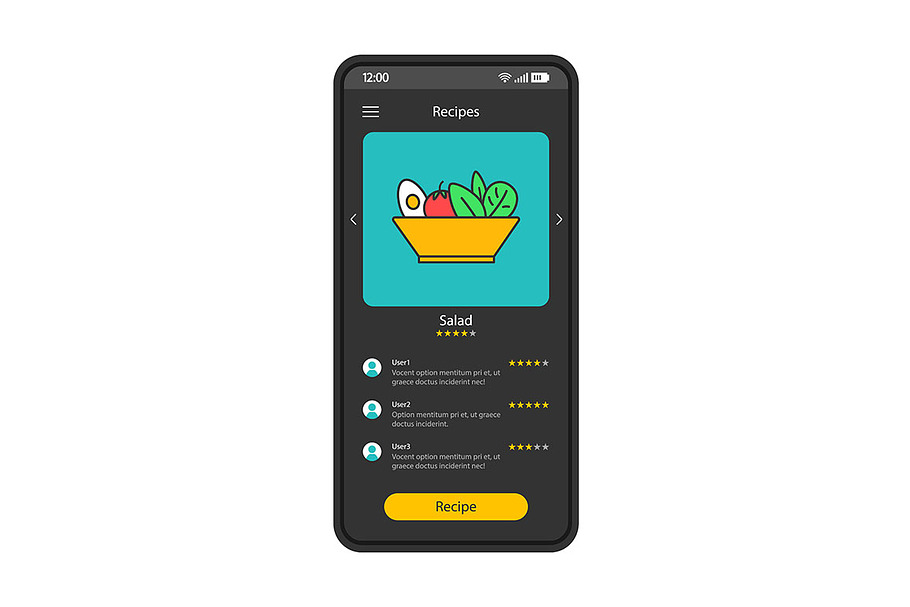 Food recipes smartphone interface in Web Elements - product preview 8