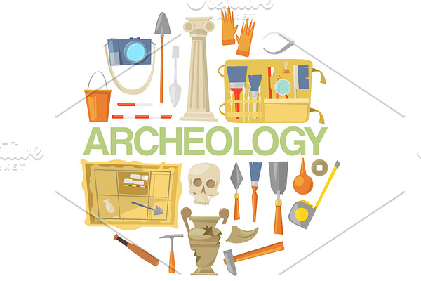 Archaeology icon set banner vector