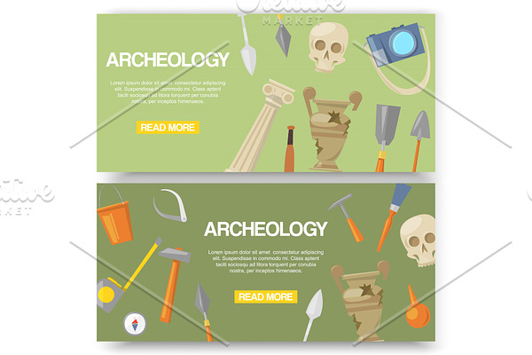 Archaeology set of banners vector