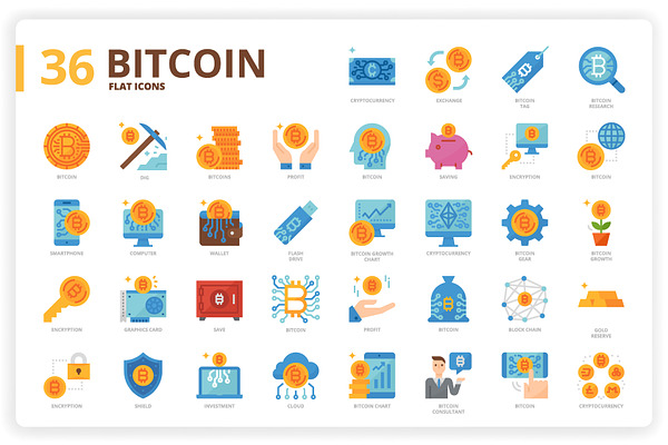 36 Bitcoin Icons x 3 Styles