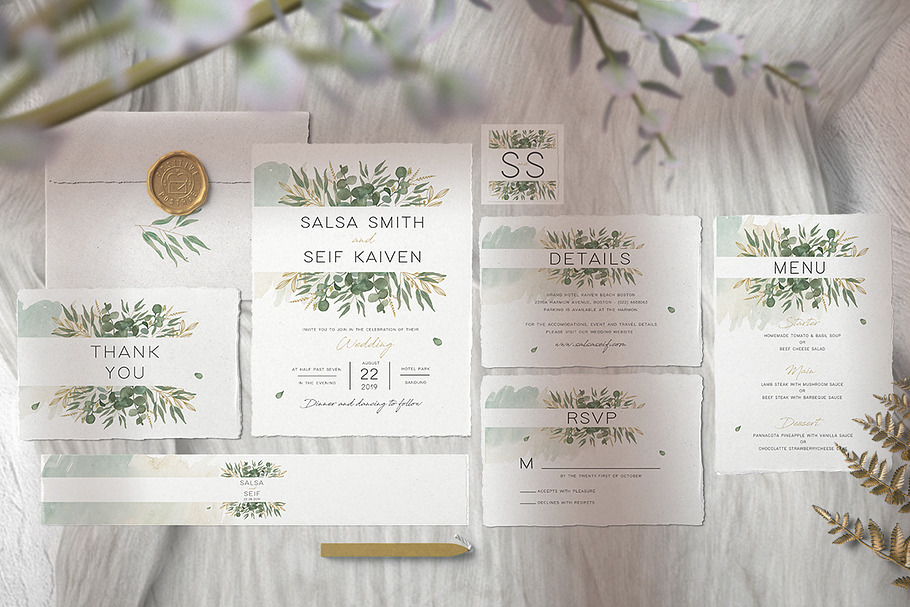 Foliage Wedding Invitation Set in Card Templates - product preview 8