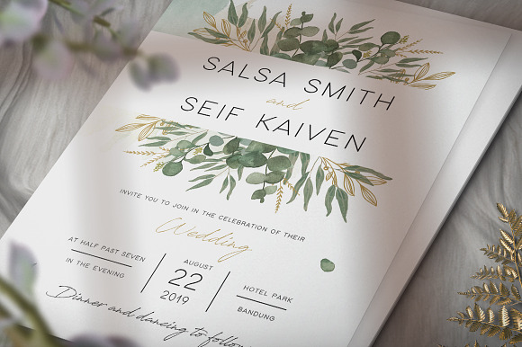 Foliage Wedding Invitation Set in Card Templates - product preview 3