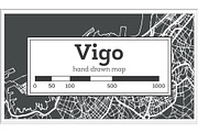 Vigo Spain City Map in Retro Style.