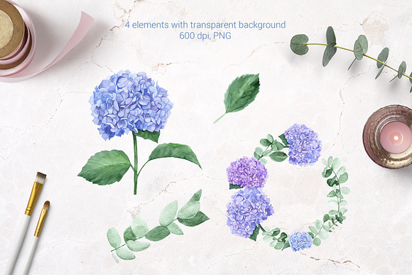 Watercolor hydrangea in Illustrations - product preview 1