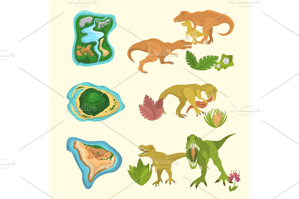 Set of dinosaurs including T-rex in Illustrations - product preview 8