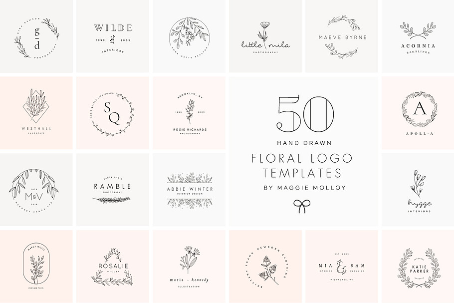 50 Floral Hand Drawn Logo Templates in Logo Templates - product preview 8